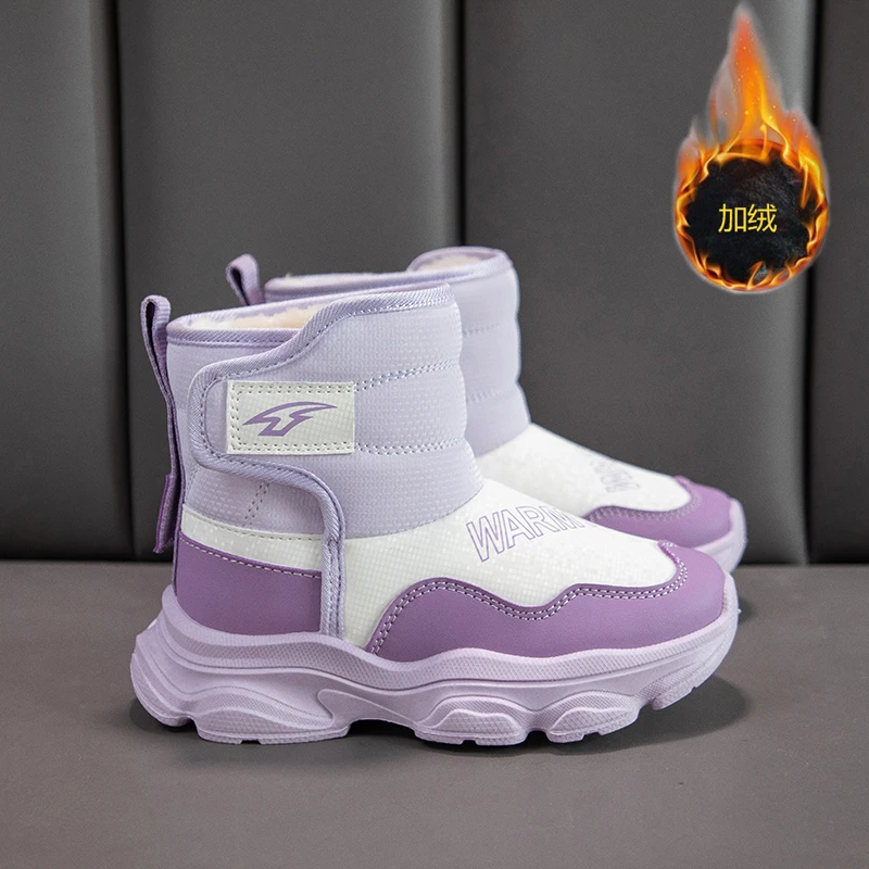 

Зимние зимние ботинки для мальчиков и девочек 2024, теплые утепленные хлопковые ботинки, нескользящие водонепроницаемые бархатные уличные прогулочные кроссовки, зимние ботинки для мальчиков