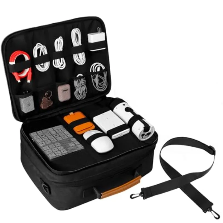 

Очень большая сумка-органайзер для электроники и кабелей с плечевым ремнем, для хранения электронных аксессуаров, двойная отделка