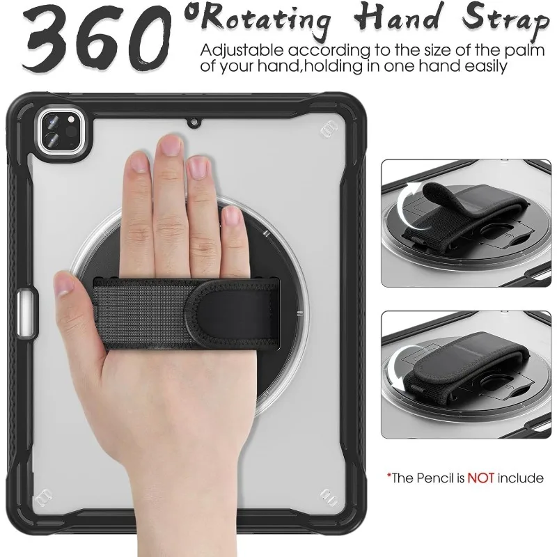 Case For iPad Pro 12.9 2018-2022 Heavy Duty Shockproof Stand Cover Funda iPad Air/Pro 13 M2 M3 M4 M5 Screen Protector Cover+Belt