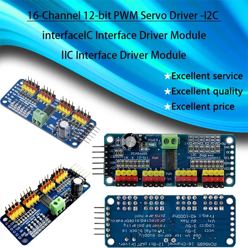 16-Channel 12-bit PWM Servo Driver - I2C Interface - PCA9685 for Arduino Raspberry Pi DIY Servo Shield Module Servo Shield
