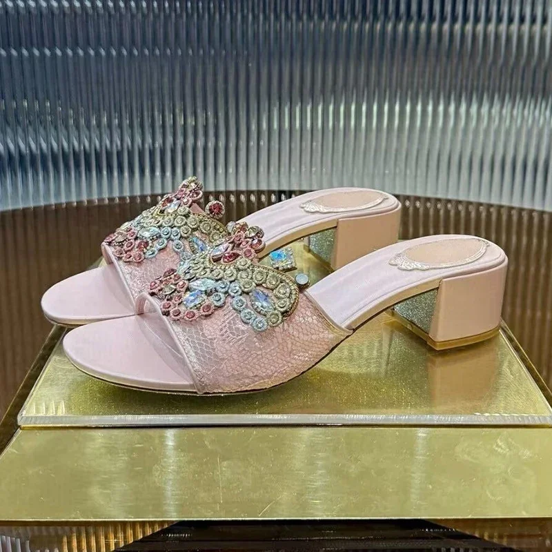 Scarpe da sposa per feste in rete di perle con strass Sandali con tacco alto moda donna Décolleté con punta a punta Sandali con tacco sottile estivo