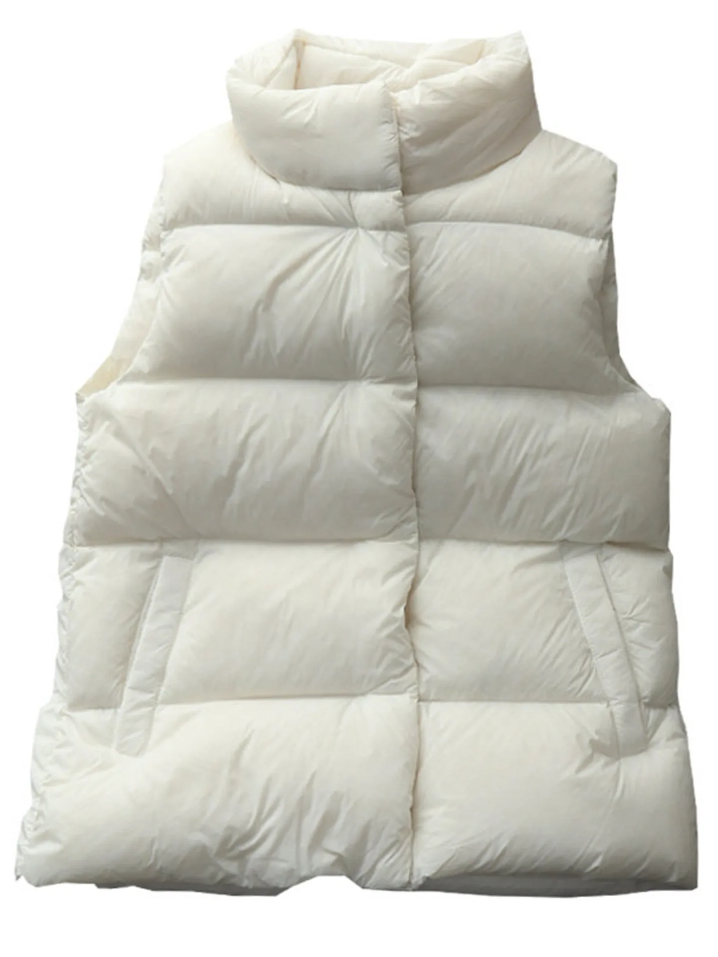 レディース ダウンベスト カジュアル スタンドカラー 暖かいアウター 2025年冬 ファッション トレンド ボタンディテール縫製