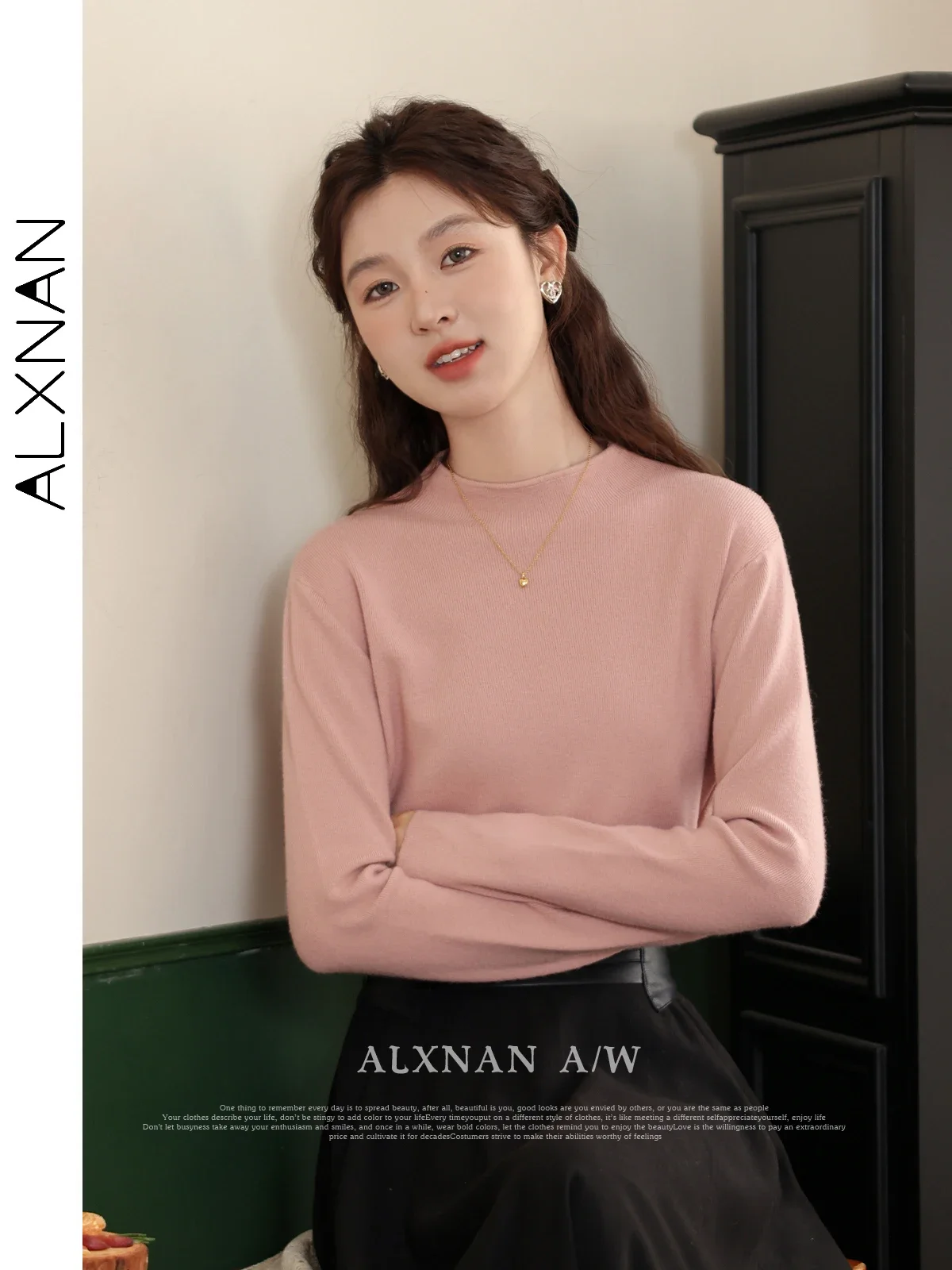 ALXNAN Simple Round Neck Pullovers 2024 Autumn Winter Warm Long Sleeve for Women Fashion Solid Clothing Sold Separately LXN32292