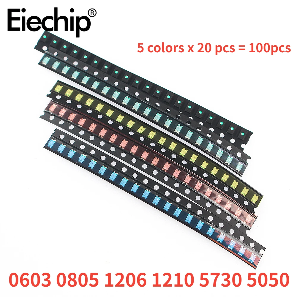 100pcs 0603 0805 1206 1210 5730 5050 SMD LED Light Emitting Diode Kit 5 colors Miniature LED Red White Yellow Green Blue