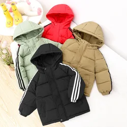 Boys' New Winter Kids Down Jacket Hooded Solid Mid-Length Warm Coat Cold Protection Hooded Cotton Windbreaker Outerwear 3-10Y