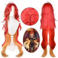 Pyro Archon Mavuika Cosplay Wig 100cm Long Curly Wave Red Yellow Mixed Wig Cosplay Anime Heat Resistant Synthetic Hair