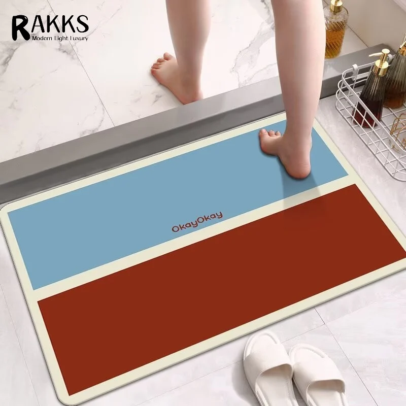 

RAKKS Modern Geometric Diatomite Bath Mat Eco-Friendly Quick Dry Bathroom Floor Mat Non-Slip Stone Shower Rug Home Carpet Rug