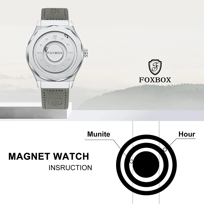 ساعة فوكس بوكس كاجوال كوارتز للرجال رياضية بسيطة من الجلد مقاومة للماء بقوة مغناطيسية من الخرز للرجال جديدة