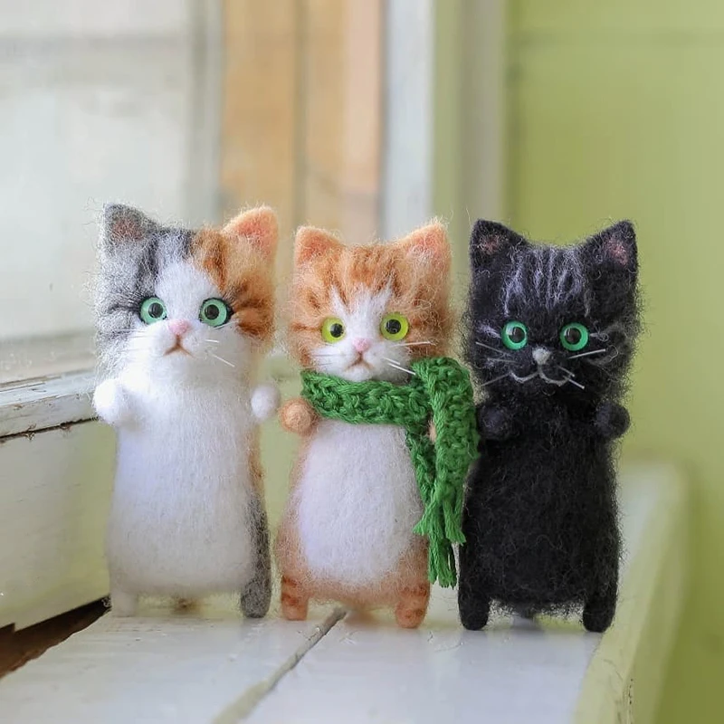 Unfinish Simulation Cat Animal Wool Needle Felting Package Material DIY Felted Kits Non-Finished DIY Wool Felt Doll For Kids