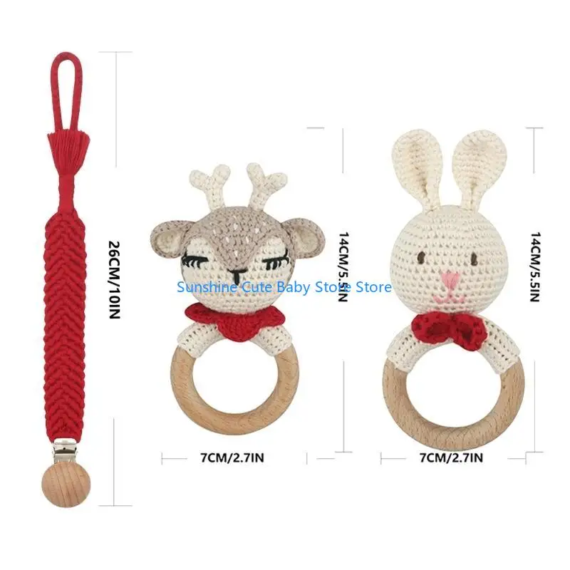 C5AF الخشب الطفل لعبة الكرتون حلقات معلقة هدية الوليد خالية من BPA اللون الطبيعي #6