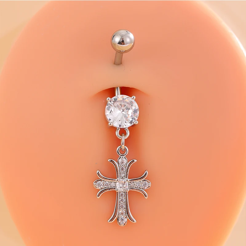 Hollow Cross Dangle Navel Ring 14G 316L Surgical Steel Belly Button Ring Clear Black CZ Punk Piercing Ombligo Oreja Body Jewelry