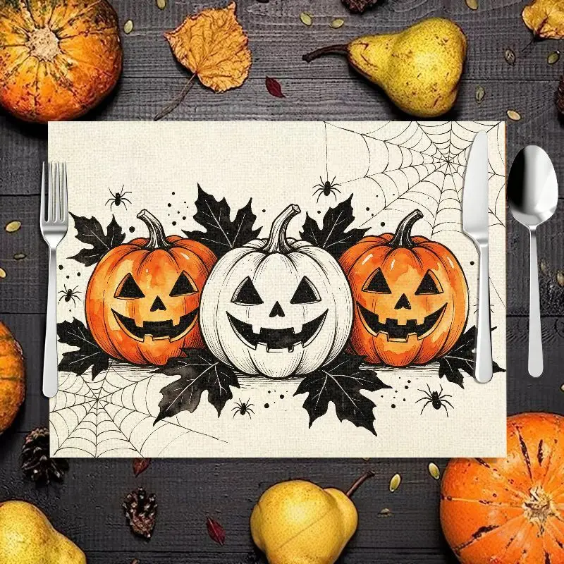 VIKAMA 2/4/6pcs Halloween Meal Mat Pumpkin Ghost Bat Wizard Hat Spider Web Bow Wreath Table Mat Table Party Decoration