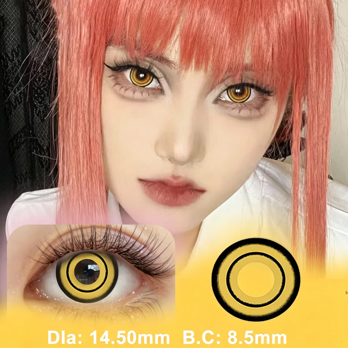VISUASHOW Gelbe Anime-Cosplay-Farbkontaktlinsen, 1 Paar, halbjährlich verwendbare Einweg-Augenlinsen für Cosplay-Halloween-Partys – Detail 3