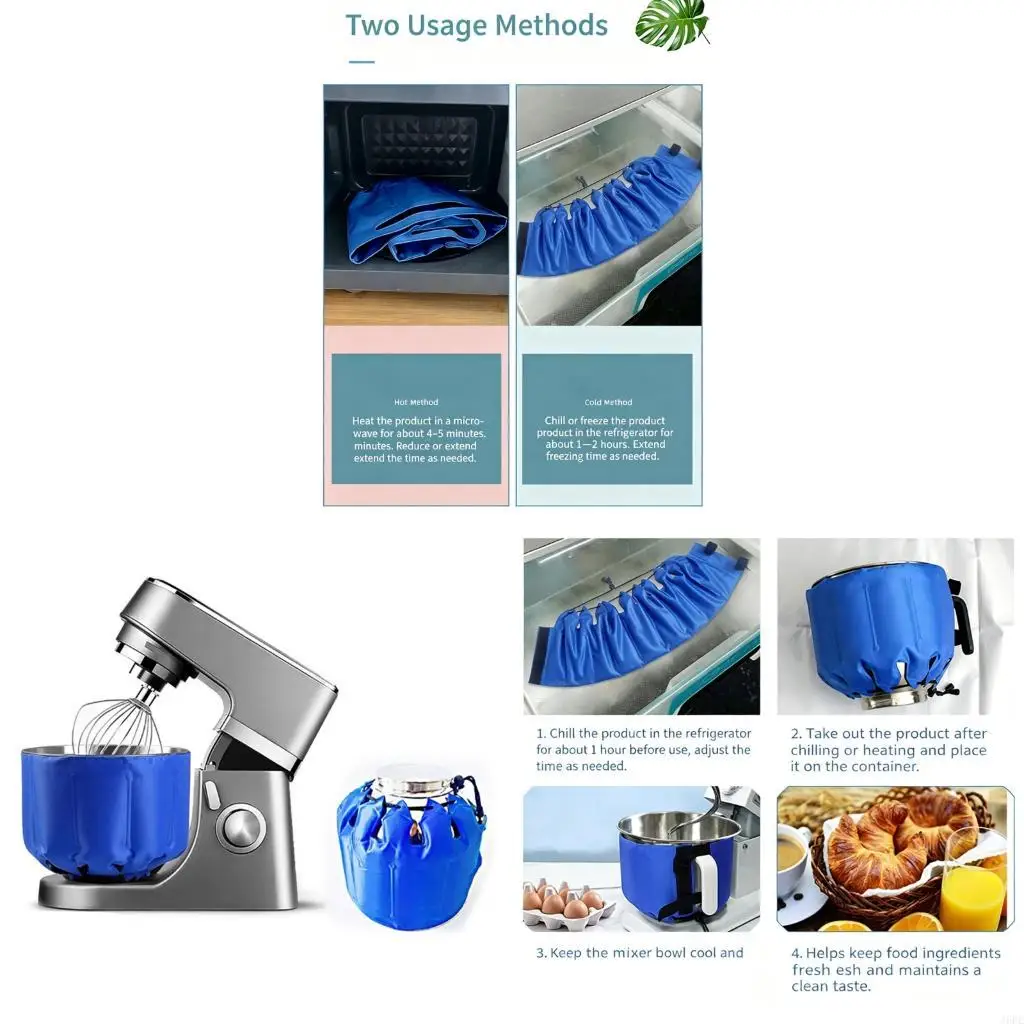 J6PE Mixer Bowl Chiller Wrap with Reusable Cooling Pack Design, Adjustable Drawstring Bowl Sleeve for Dough Mixing, Dessert