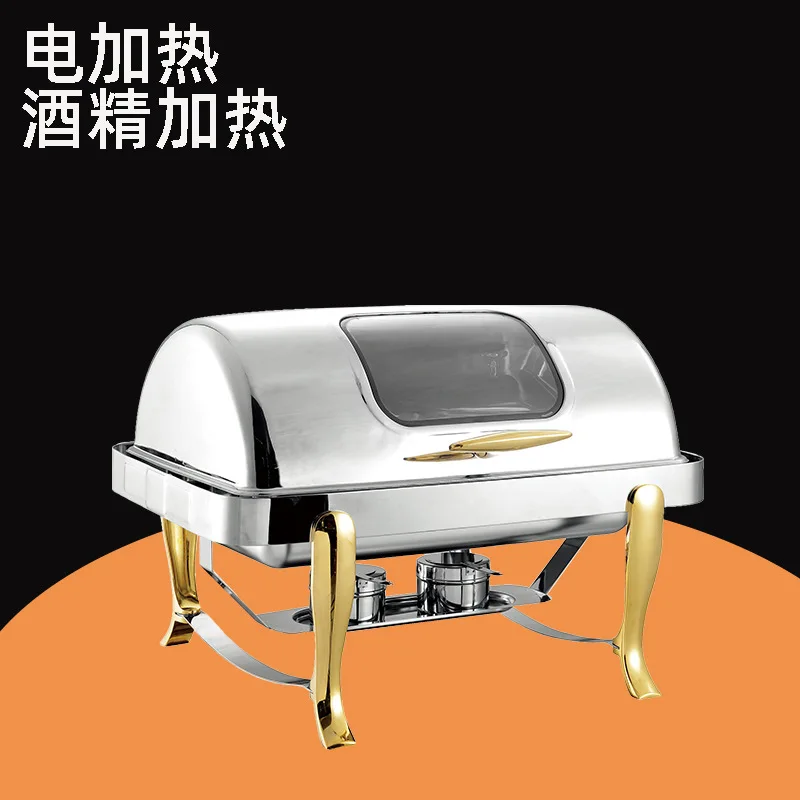 Roll Top Chafing Dish Buffet Set 9 Quart  Chafer Stainless Steel Rectangular for Wedding, Parties, Banquet, Catering Events