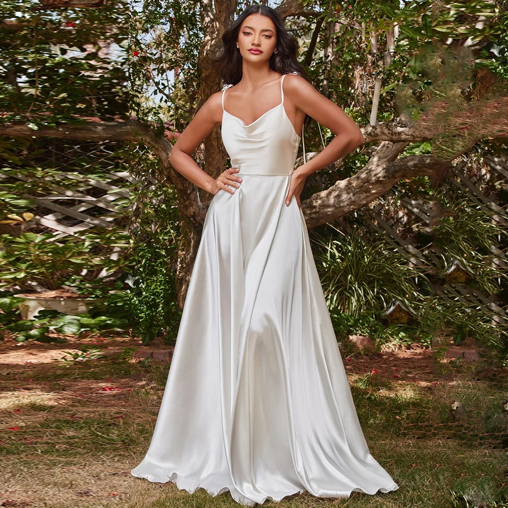 

Simple Spaghetti Strap Wedding Dresses for Women Sleeveless Satin Bridal Growns with Side Split Vestidos De Novia Backless 2024