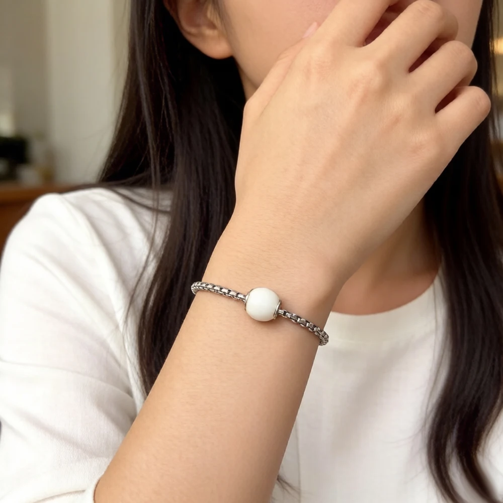 White Facted Beads 925 Sterling Silver Charms Jewelry Accessories Trendy Gift For Women & Men