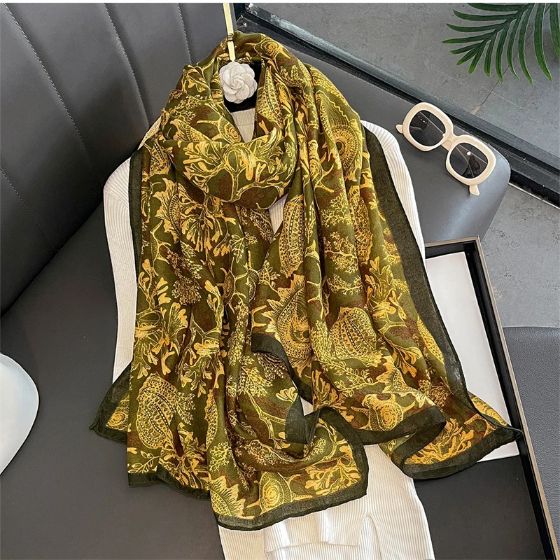 

New Spring Women Cotton Scarf Beach Hijab Shawls and Wraps 2025 Luxury Brand Flower Female Foulard Echarpe Designer Bandana