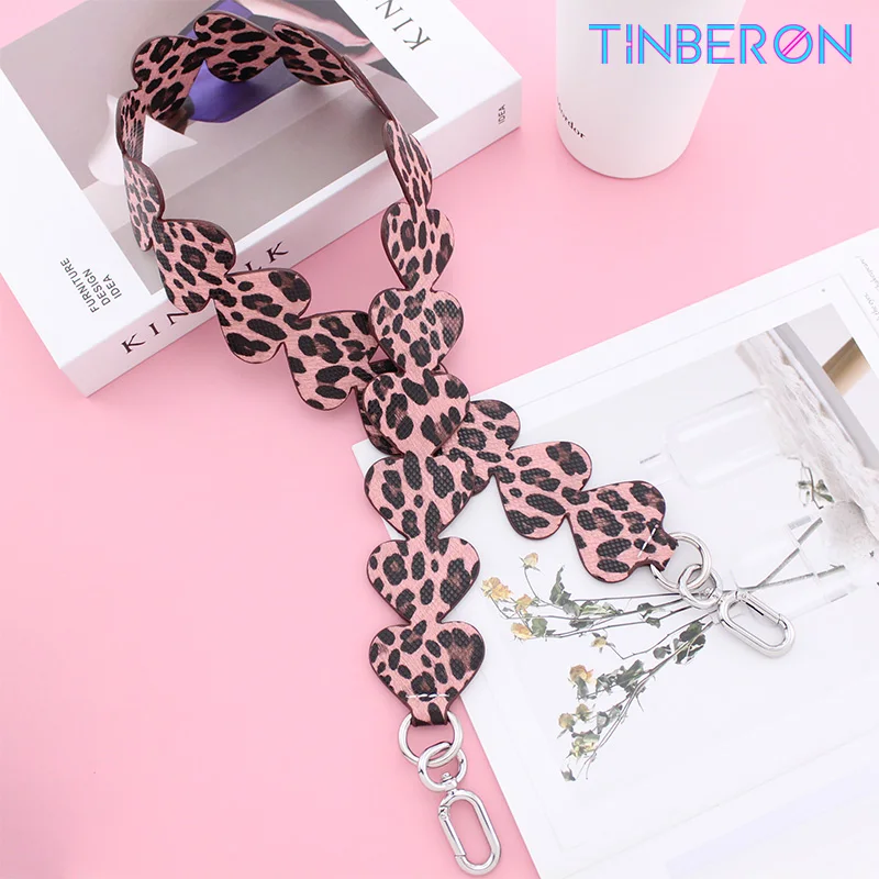 TINBERON Leather Bag Straps Woman Bag Replacement Bag Belt Strap Fashion Heart Shape Leopard Wide Shoulder Straps Handbag Handle