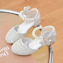 Chaussures de princesse à biscuits pour filles, nœud en cristal brillant, talons hauts, sandales d'été pour enfants, chaussures de performance pour étudiants