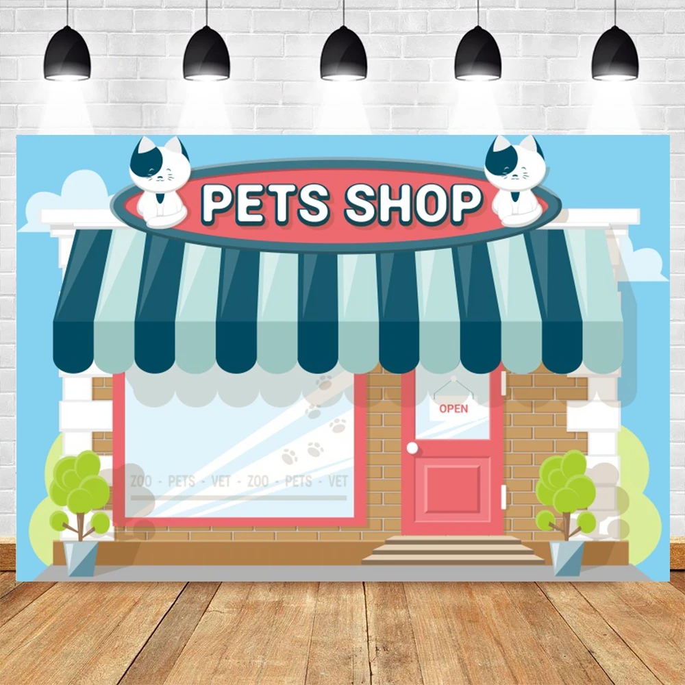 Pet Shop Theme Photography Backdrop Cartoon Cats Dogs Store Kids Birthday Party Decoration Photographic Background Photo Props