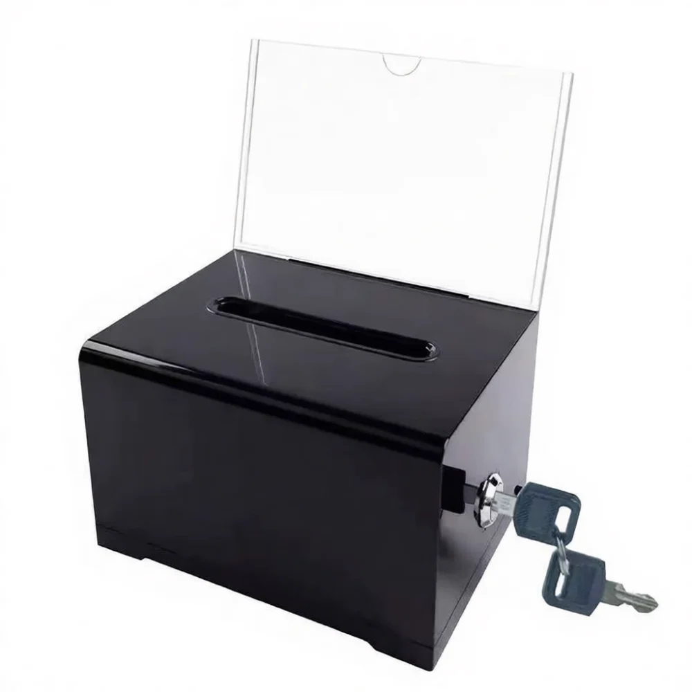 Lockable Desktop Organizer Case Clear Acrylic Name Card Holder Storage Box For Office Desk Exhibition Display Rack