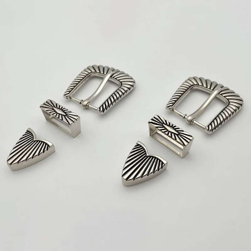 1Set Bronze Ethnic Metal Hooks Three-Piece Pin Buckles For Belt Metal Printing Waist Accessories 3cm Diameter Alloy Belt Buckle