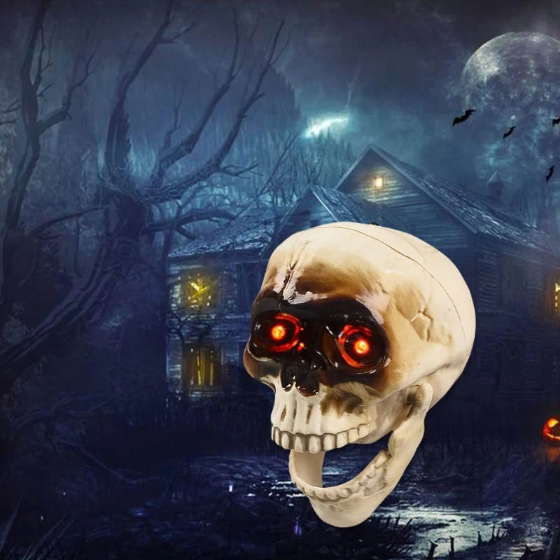 Tengkorak Kerangka Berbicara yang Diaktifkan Gerakan dengan Dekorasi Rumah Halloween Mata LED