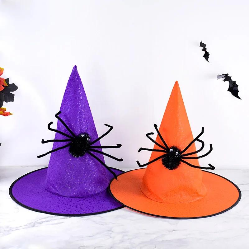 Halloween Non-Woven Witch Hats Cap With Spider Halloween Witch Hat Decoration Rave Party Hat Festival Carnival Party Cosplay Hat