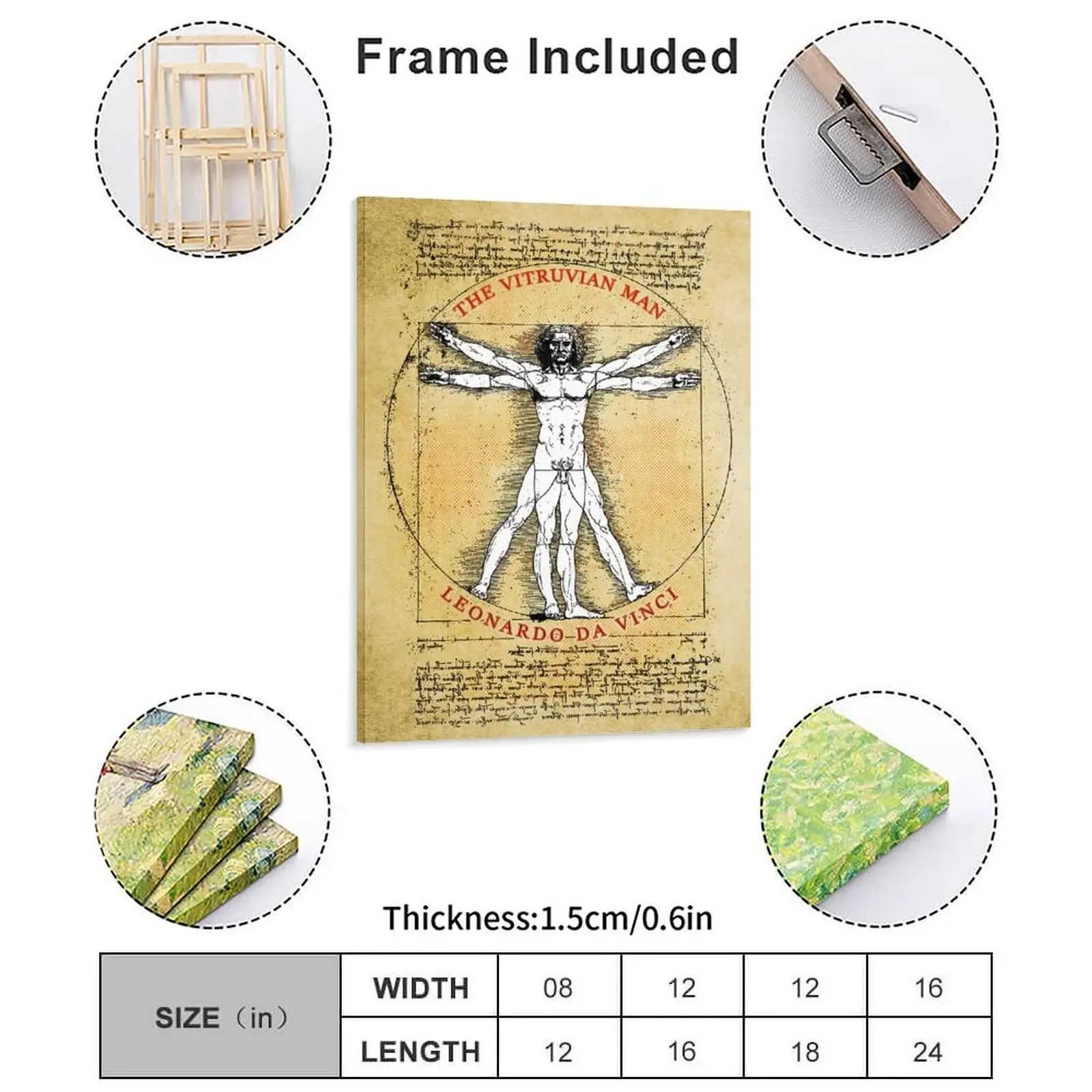 Vitruvian Man Da Vinci Canvas Painting Garage Custom Home Design Designer Framed Wall Paintings