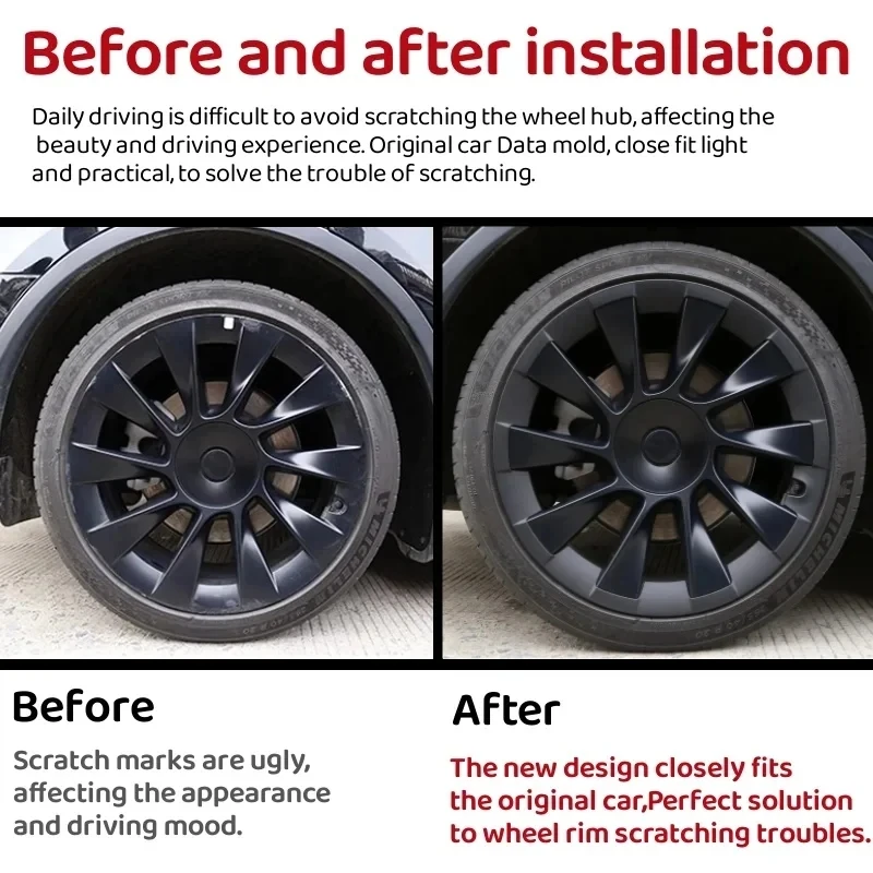 4PCS Hub Protection Cap 20-Inch Wheel Caps Performance Replacement Wheel Full Rim Cover Accessories For Tesla Model Y 2020-2024