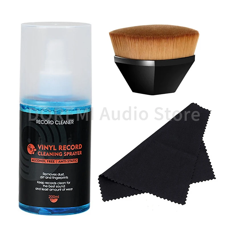 200ml Turntable Cleaner Vinyl LP/CD Record Cleaning Fluid Record Player Dust Removal Anti-static Spray Cleaning Brush Kit