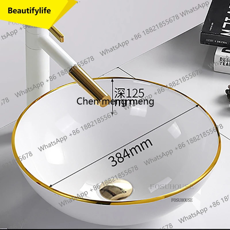 

A17 Nordic Luxury Bathroom Sinks Simple Mini Round Washing Sink for Household balcony Ceramic Wash basin Modern Bathroom Acc