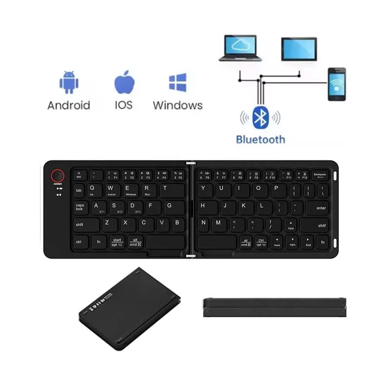 Mini Foldable Wireless Keyboard Slim Portable Bluetooth Keyboard Rechargeable Folding Keyboard for IOS Windows Android