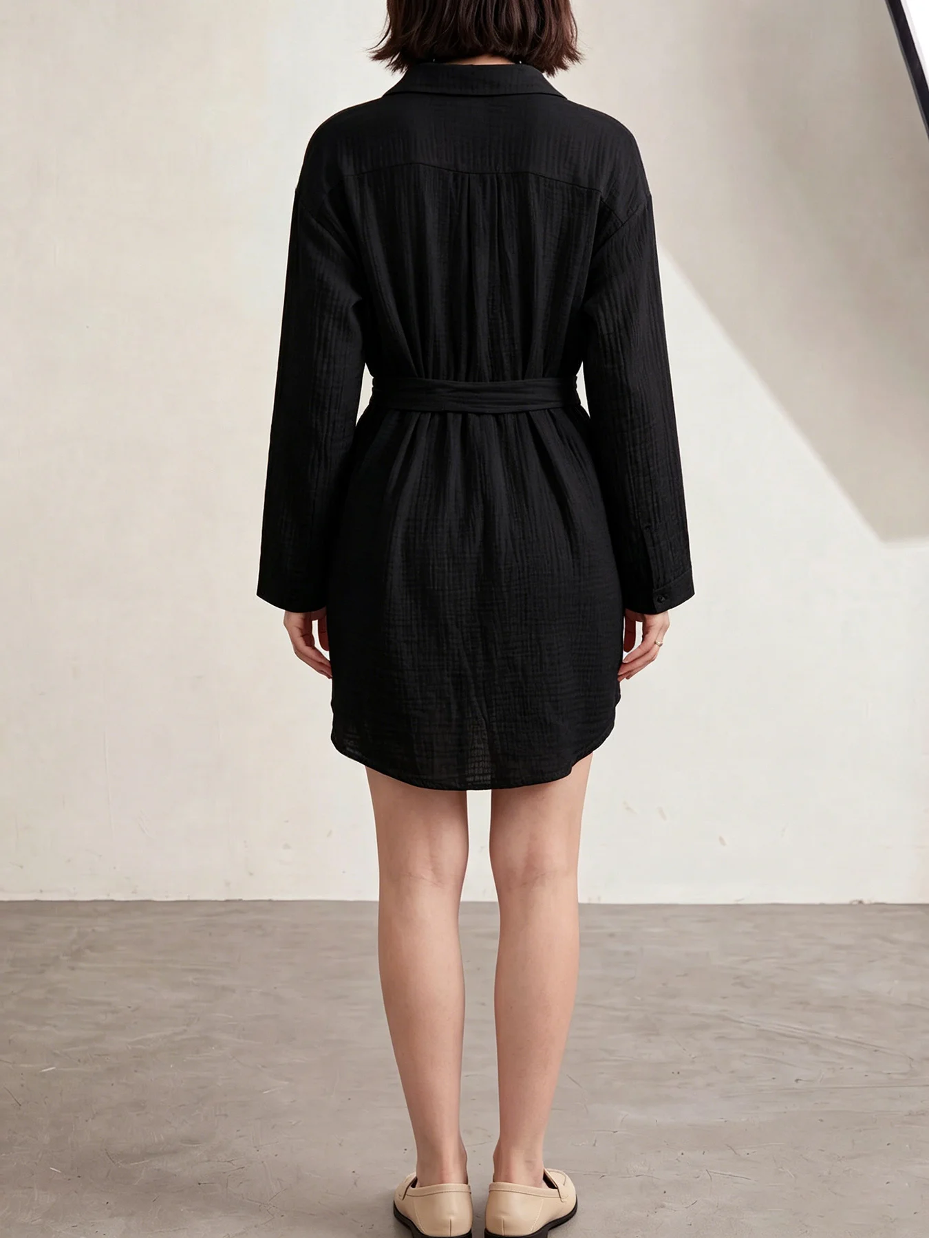 Women's 100% Cotton Elegant Collared Button-Front Knee-Length Dress – A Versatile, Stylish, and Casual Shirt Dress