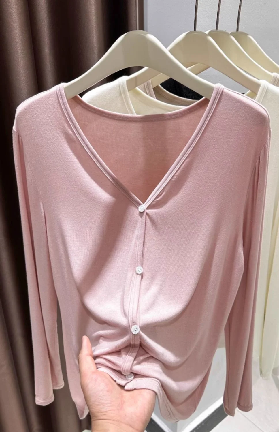 Summer Black Tshirts Outerwear Coat White V-neck Cardigan Buttons Light Jacket Pink Tees Female Clothing