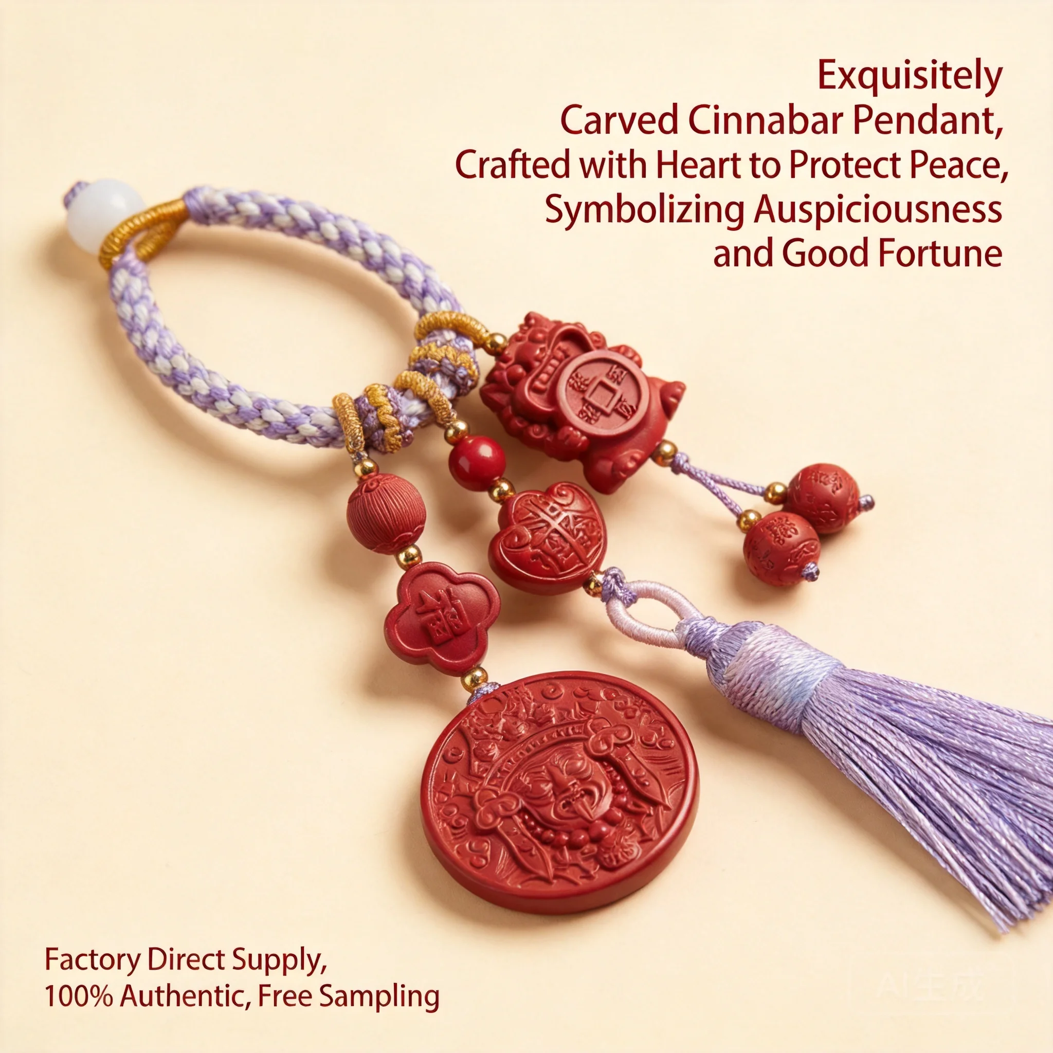 Chinese Style 99 High Purity Red Cinnabar Pixiu God Of Wealth Lucky Tassel Keychain Pendant Fortune Attracting Bag Hanger Blessi