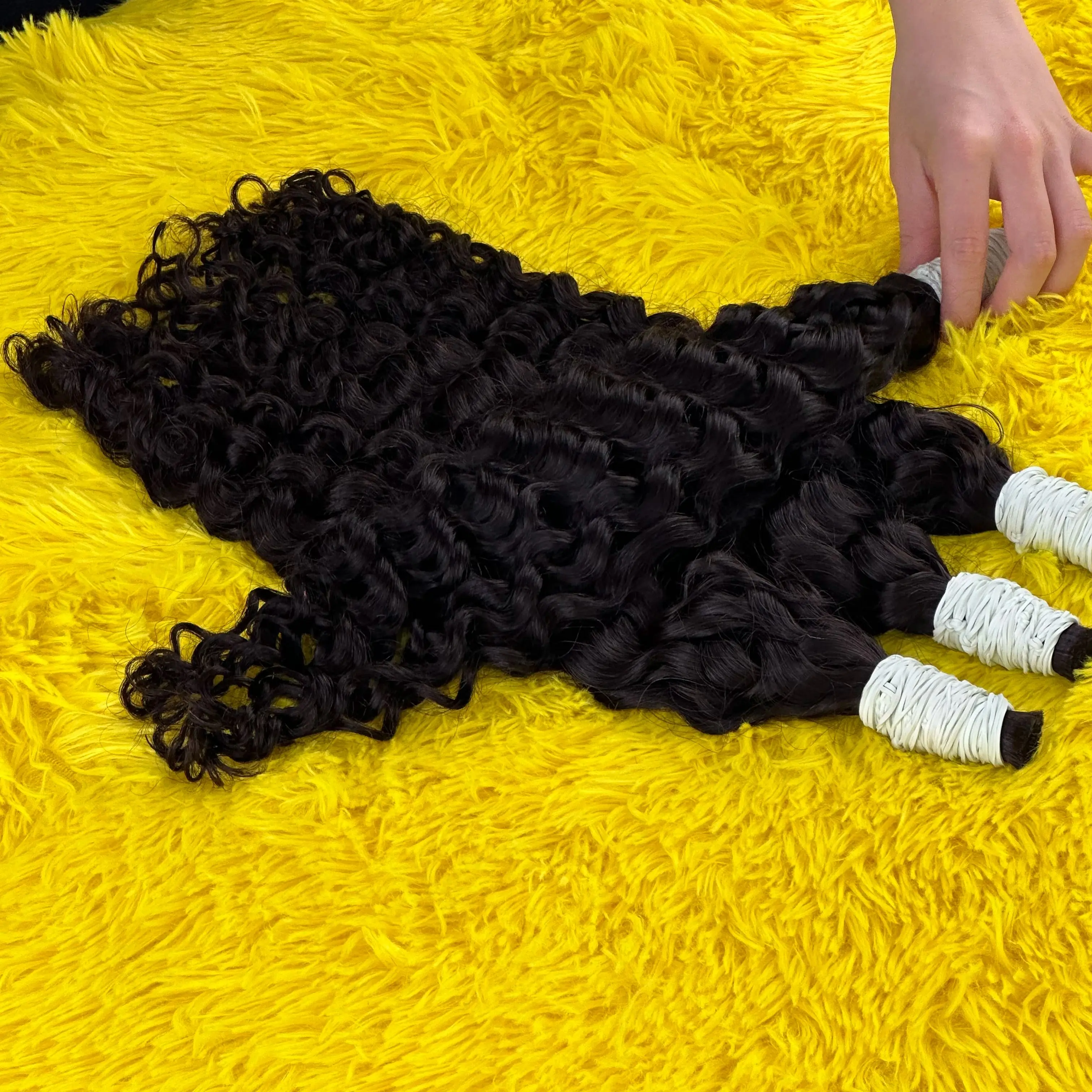 인모 땋기용 헤어 2묶음/팩 100g 18인치 내추럴 딥 웨이브 곱슬머리 벌크 100% 인모 땋기용 웨프트 없음 10A