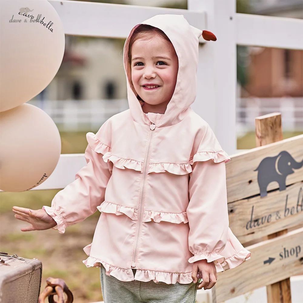 Dave Bella Children's Hooded Jacket Kids Coat Autumn Gentle Sweet Cute Baby's Pink Windbreaker Party Fashion Outdoor DB3253535