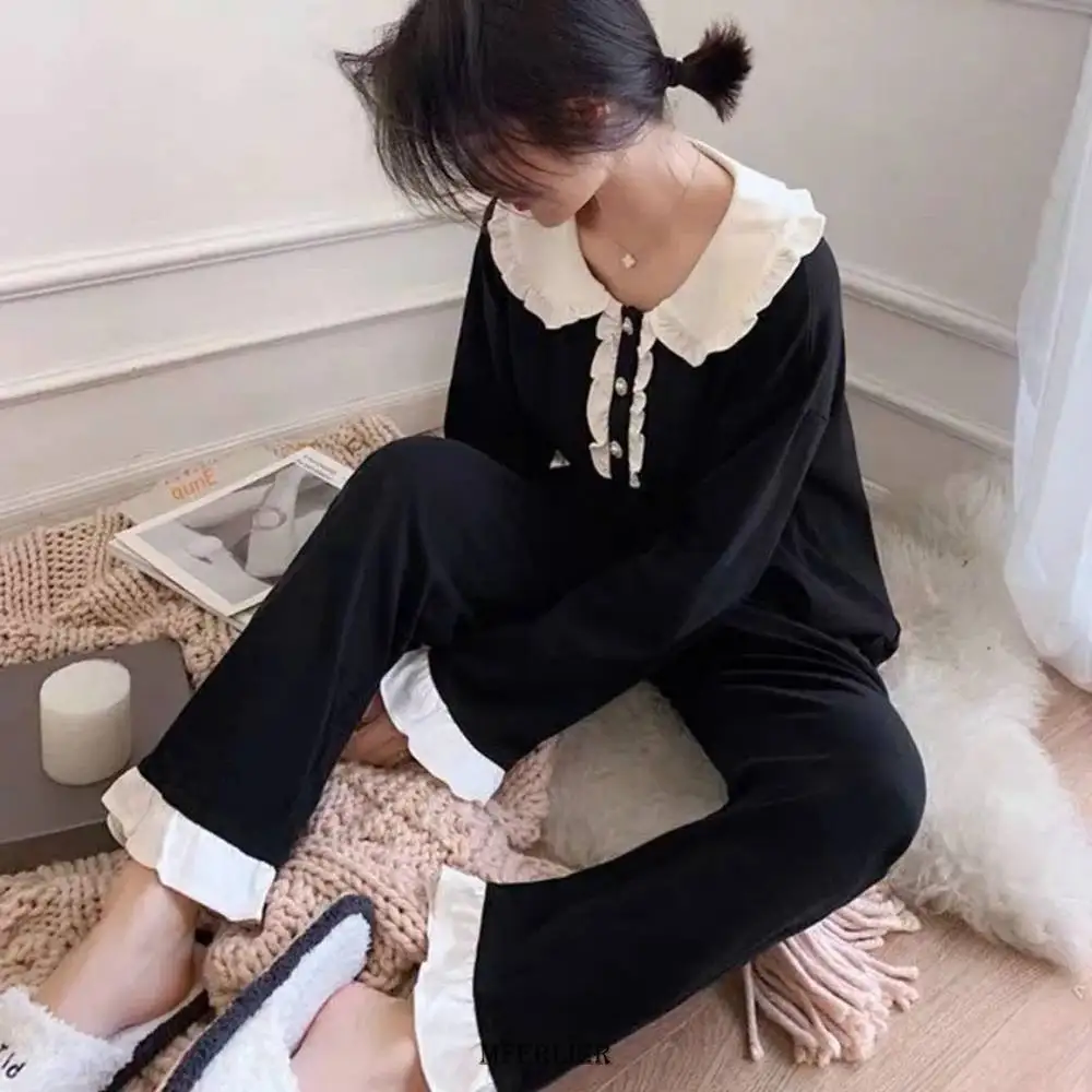 Plus Size 5XL 150kg Autumn Pajamas Sets Long Sleeve Tops and Pants Oversized Sleepwear Pajamas Suit Homewear