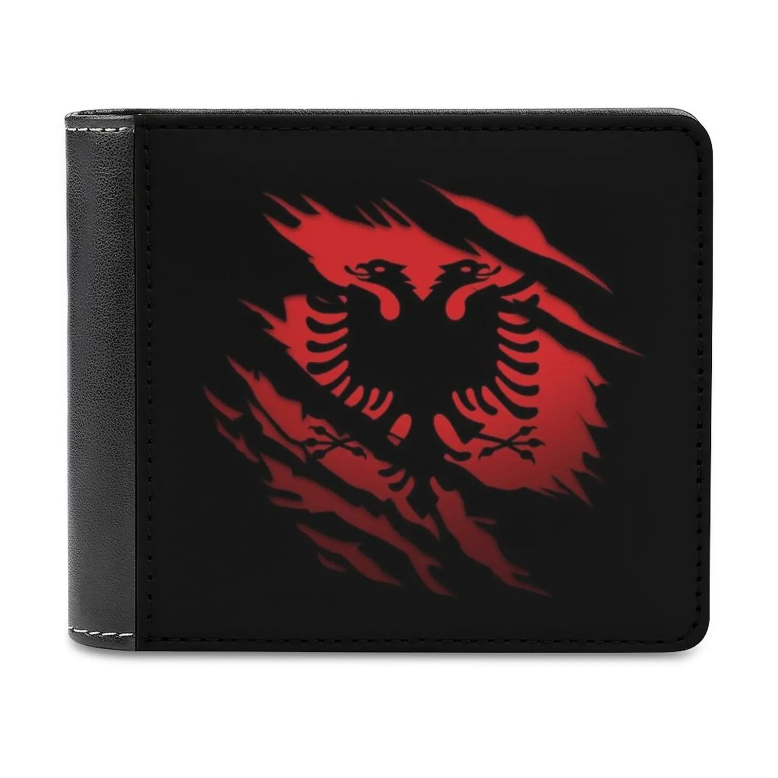 Ripped Albanian Flag Leather Wallet Men's Wallet Diy Personalized Purse Father's Day Gift Ripped Shredded Flag Albania