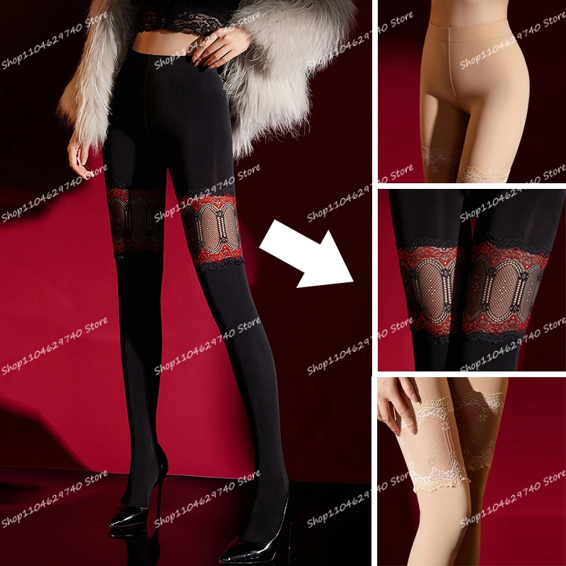 

Women's Thigh-high Lace Black Beige Stockings Winter Thickened Warm Sexy Pattern Tights Leggings Pantyhose Fashion Accessories