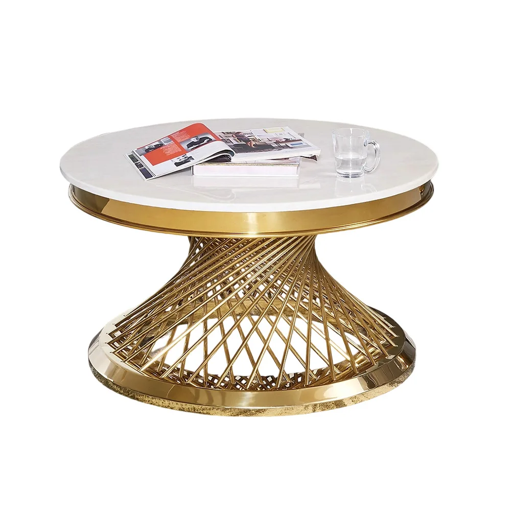 Cross-border Italian light luxury marble coffee table modern simple living room stainless steel  high-en