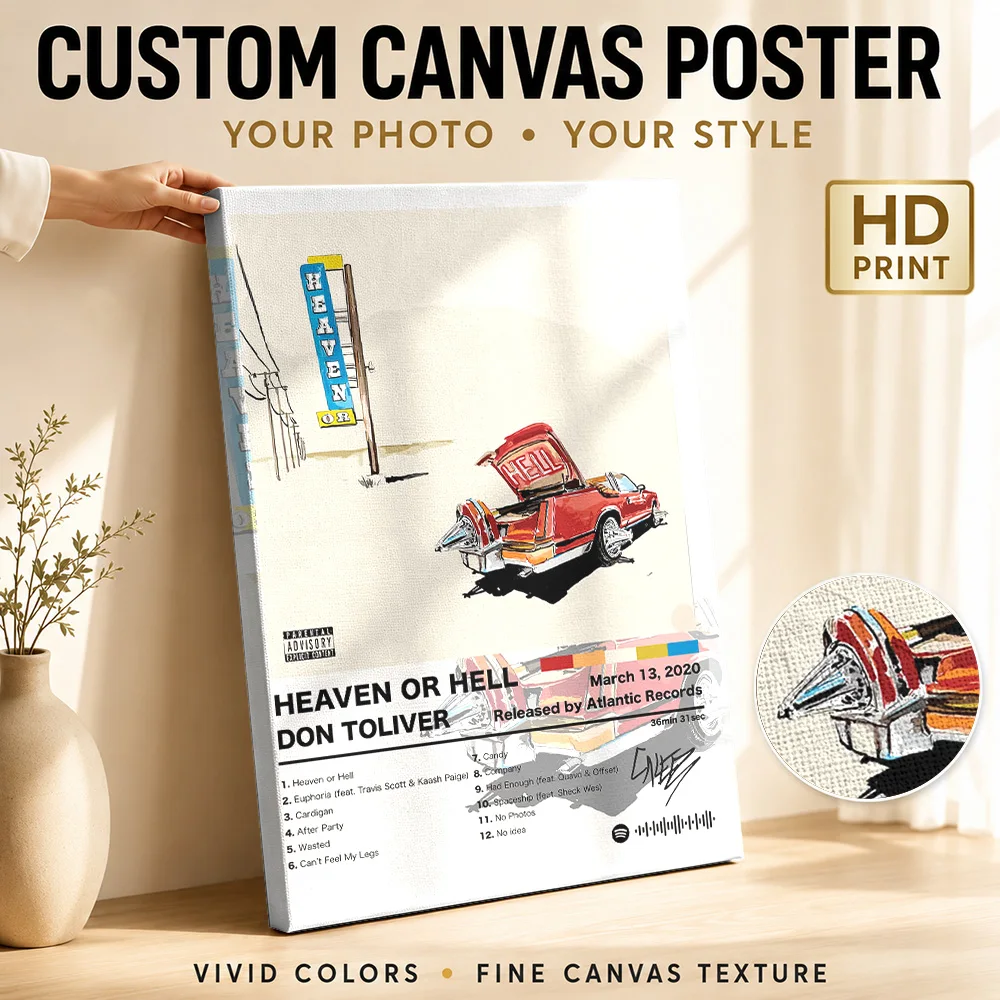 Don Toliver Heaven Or Hell Album Framed Canvas Print Poster Bold Style Wall Art With Personalized Photo For Study Ideal Fan Gift