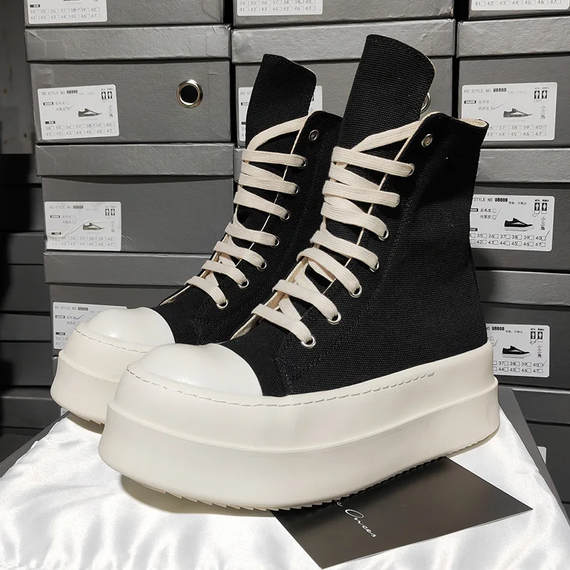 

Black Men's and Women's Thick Soled High Top Shoes Height Increasing Casual Student Couple's Sponge Cake Shoes
