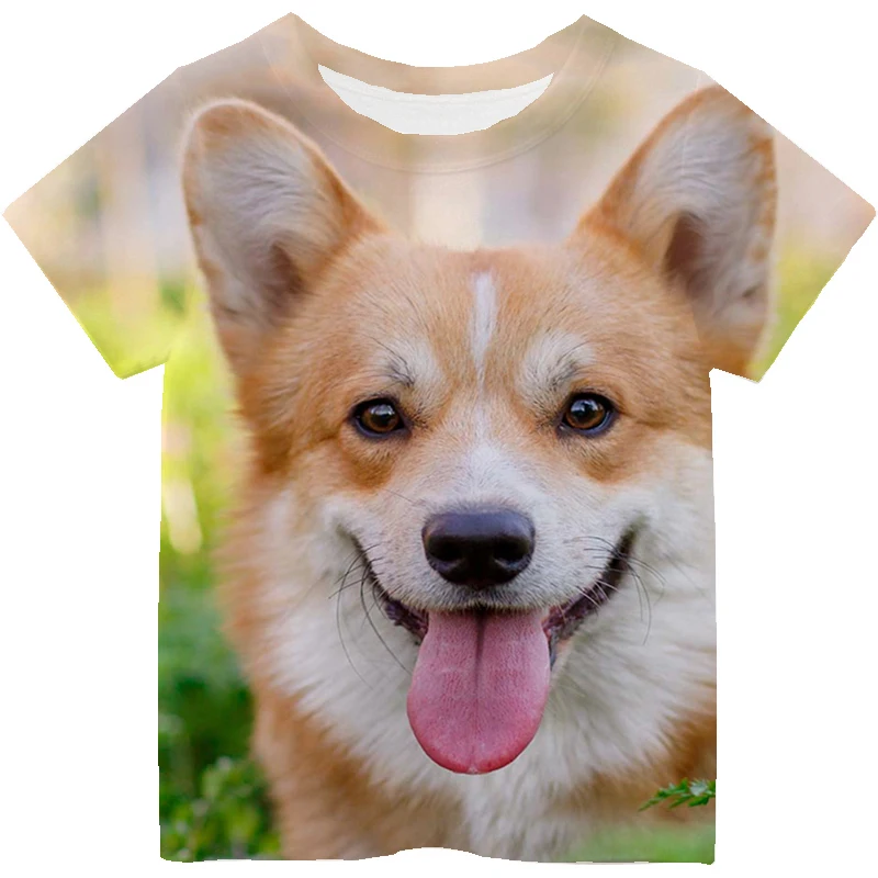 Hot Sale Cute Corgi Print Cartoon Kids T shirt Kawaii Dogs Girls Summer Tops Baby Boys Clothes Children Short Sleeve T-shirt