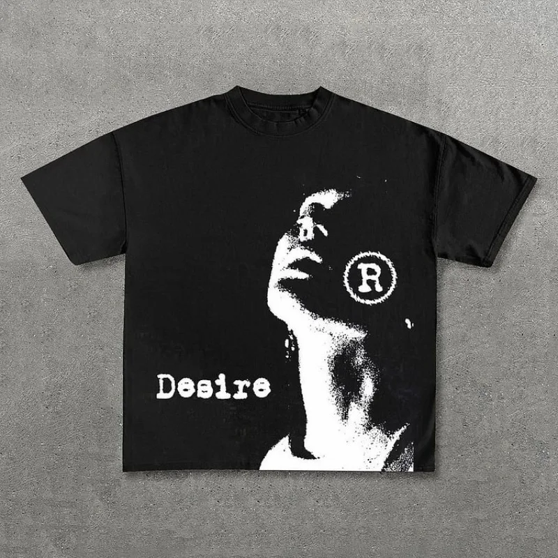 Vintage Desire Graphic Print 100% Cotton T-Shirt Men Y2K Summer Short Sleeves Vintage Oversize Tshirt Streetwear Women Tops