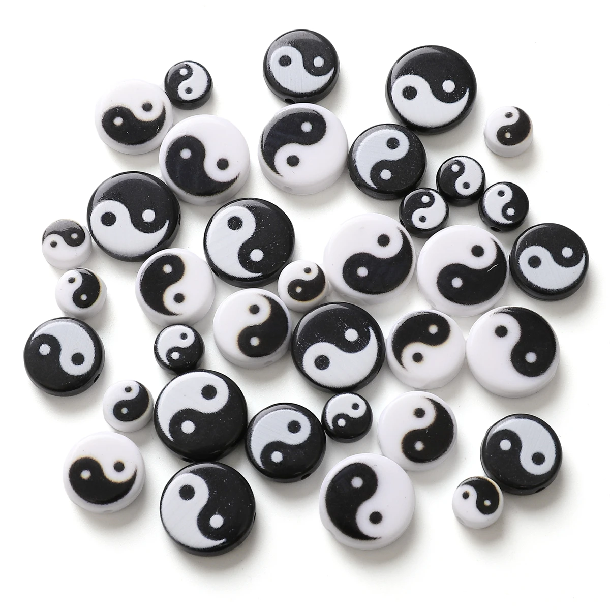 5 stücke schwarz weiß tai chi acryl perlen rund yin yang lose spacer perlen für schmuck machen diy armband halsketten