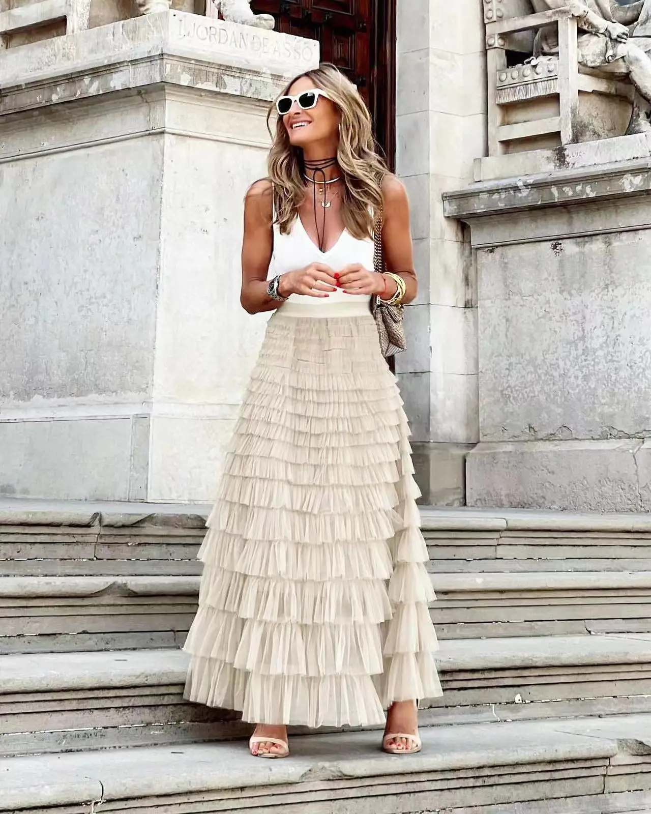 2024 Nieuwe Casual Dames Solid Baljurk Lange Rok Tule Hoge Taille Geplooide Elegante Dames Wild Mesh Dating Maxi Rokken Drop