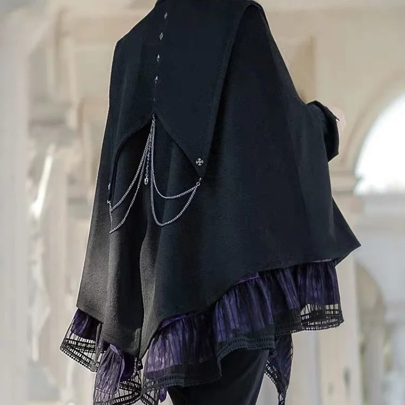 High Quality Lace Hem Dark Victorian Cape Gothic Style Cool Short Windbreaker Jacket Lolita Hooded Jacket - Image 2